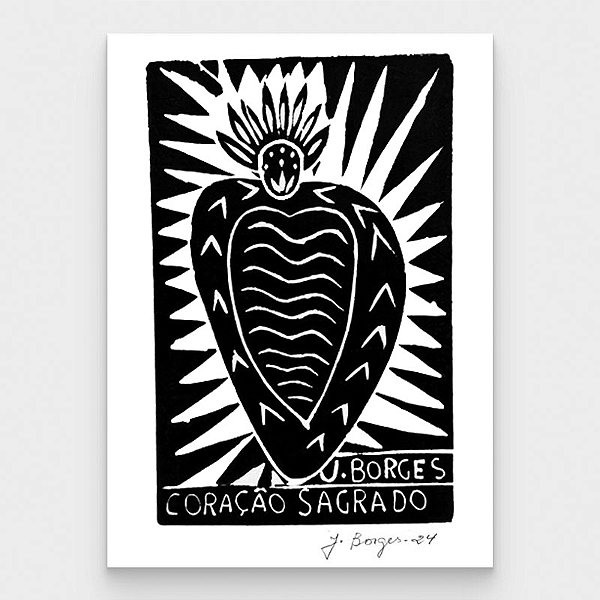 Xilogravura Coração Sagrado P - assinada por J. Borges - PE (Última peça)