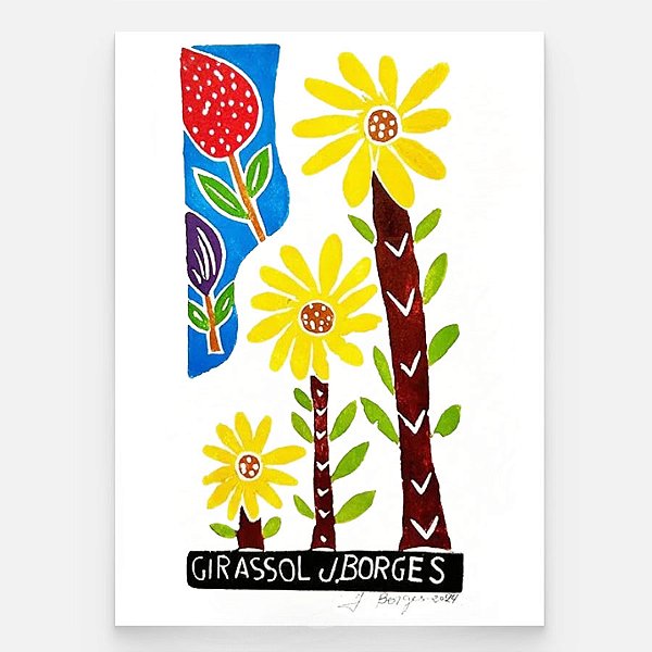 Xilogravura Girassol M - assinada por J. Borges - PE (Última Peça)
