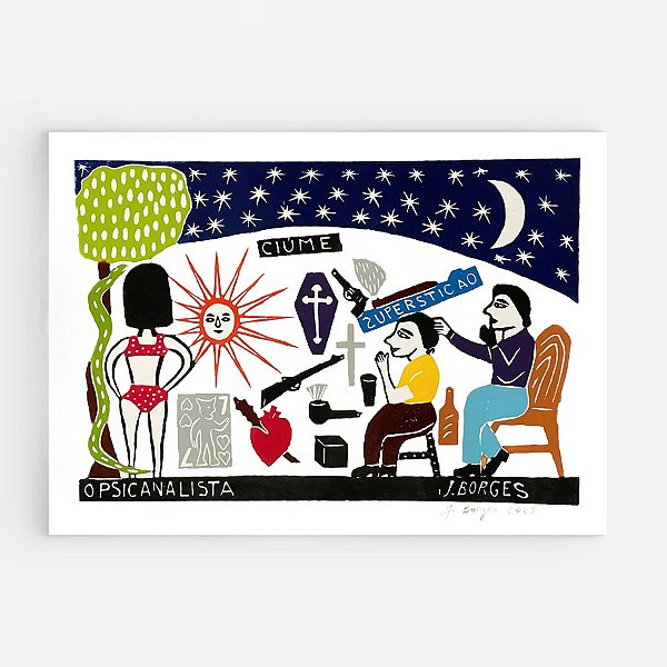 Xilogravura O Psicanalista G - assinada por J. Borges - PE (Última Peça)