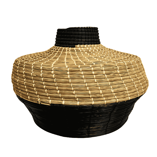 Cesto Bege/Preto de Piaçava - Joias do Quilombo - BA