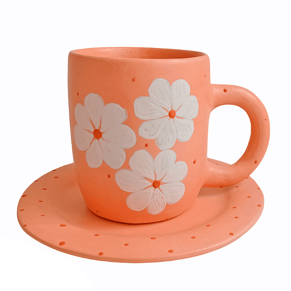 Caneca Bege com Pires - Luiza - Vale do Jequitinhonha - MG