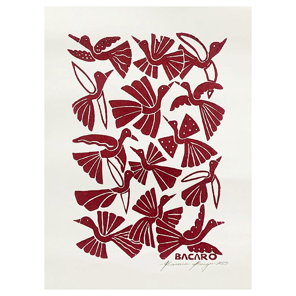 Xilogravura Pássaros Coloridos 5 P - Bacaro Borges - PE