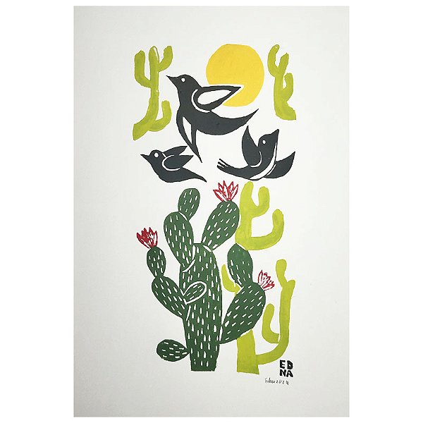 Xilogravura "Paisagem Sertaneja" M - Edna - PE