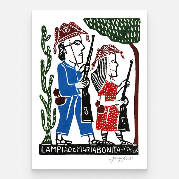 Xilogravura "Lampião e Maria Bonita" M - J. Miguel - PE
