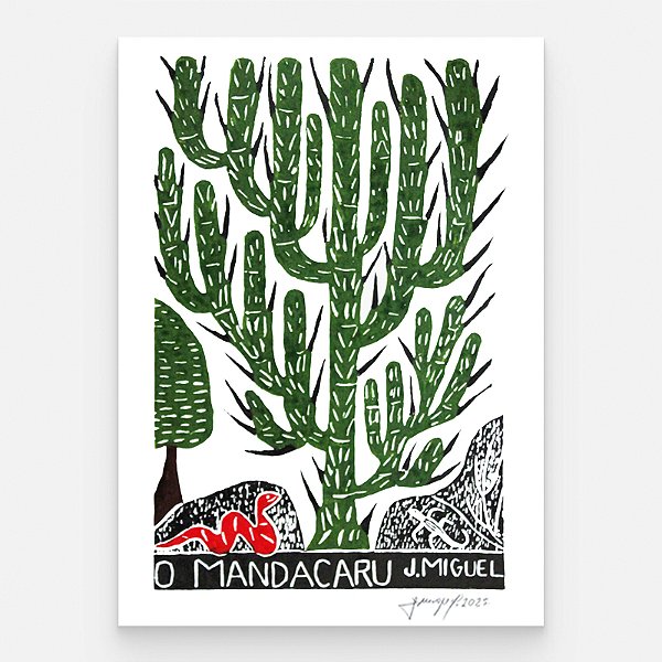 Xilogravura "O Mandacaru" M - J. Miguel - PE