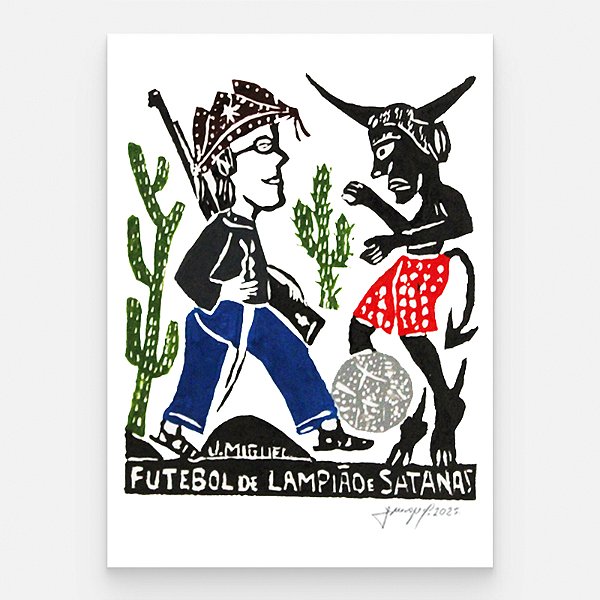 Xilogravura "Futebol de Lampião e Satánas" M - J. Miguel - PE