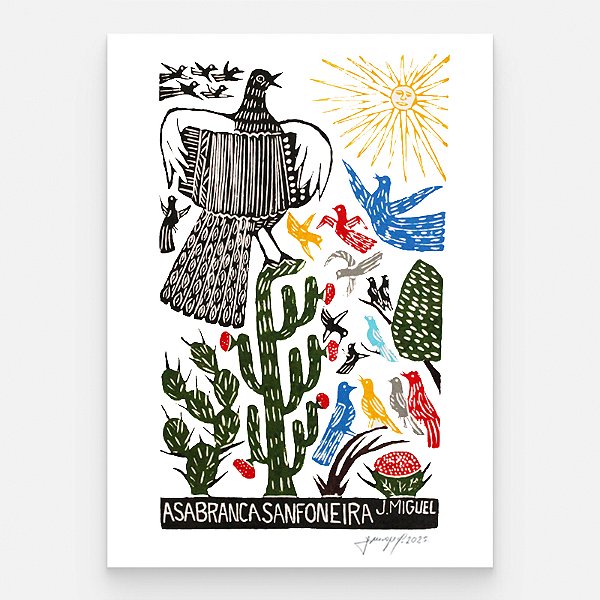Xilogravura "Asa Branca Sanfoneira" G - J. Miguel - PE