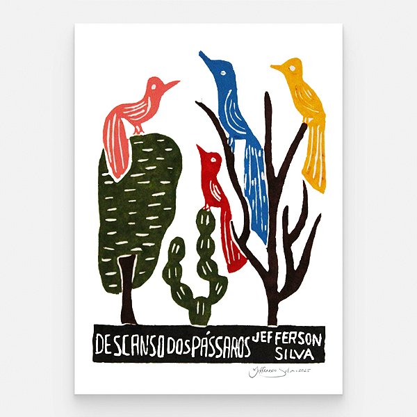 Xilogravura "Descanso dos Pássaros" P - Jefferson Silva - PE