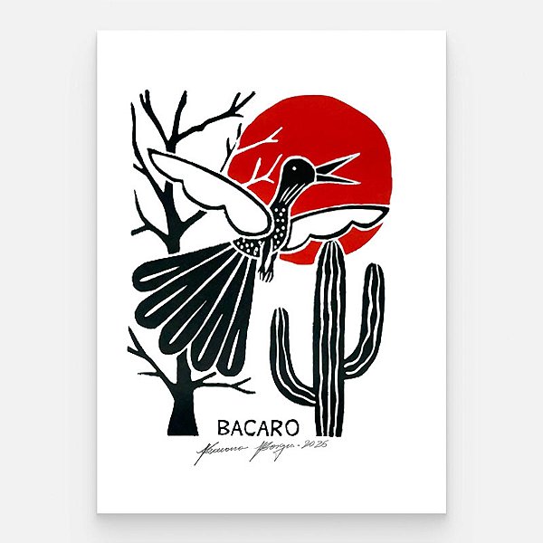Xilogravura ''Asa Branca no Sertão" P - Bacaro Borges - PE