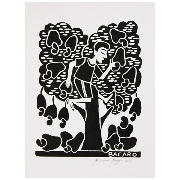 Xilogravura ''Colheita de Caju" P - Bacaro Borges - PE
