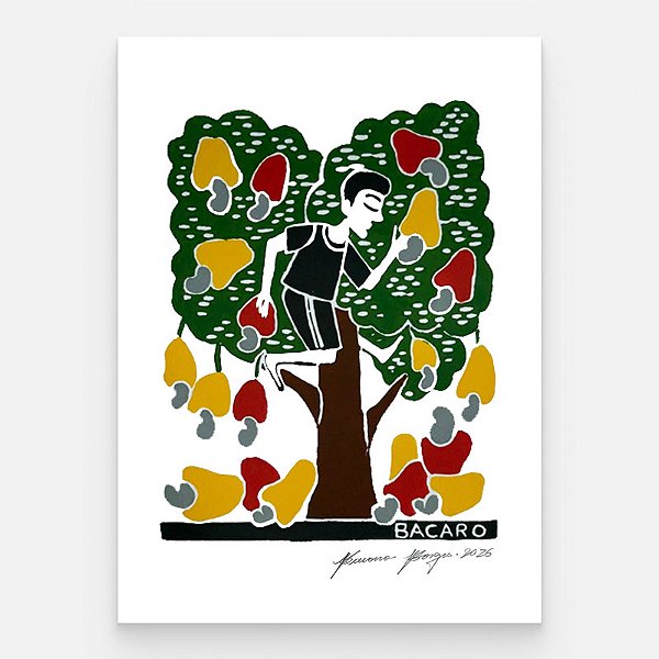 Xilogravura ''Colheita de Caju" P - Bacaro Borges - PE