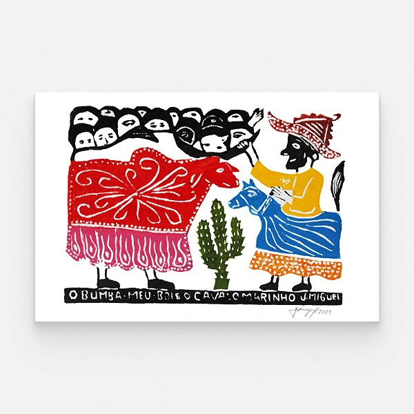 Xilogravura ''O Bumba meu Boi e o Cavalo Marinho" P - J. Miguel - PE