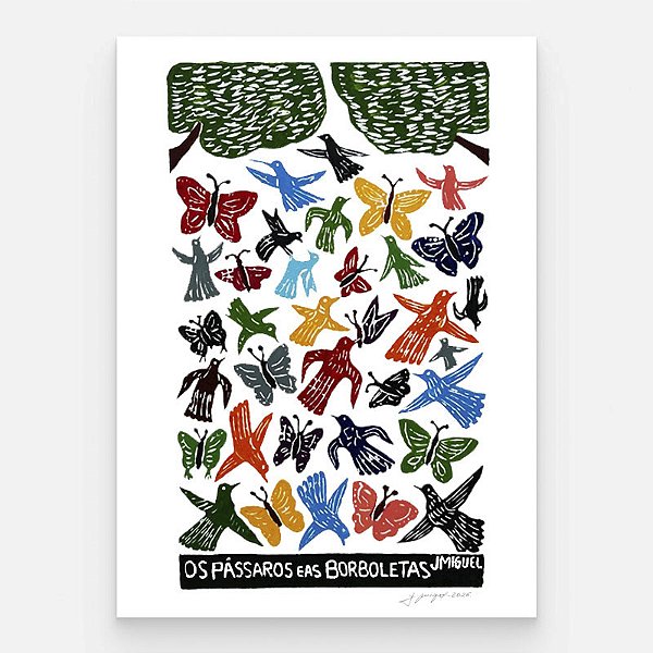 Xilogravura ''Os Pássaros e as Borboletas" G - J. Miguel - PE