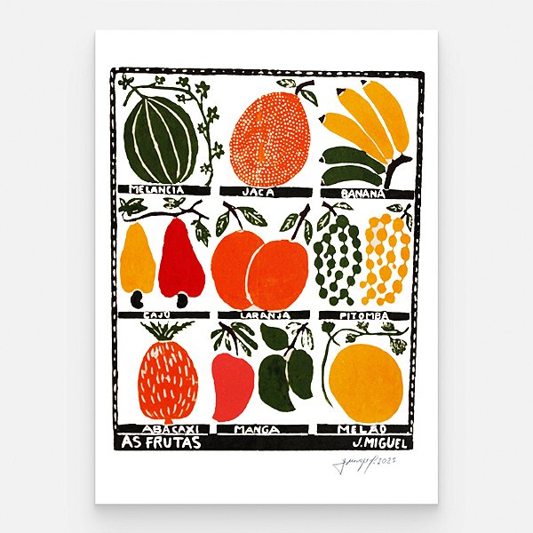 Xilogravura ''As Frutas" G - J. Miguel - PE