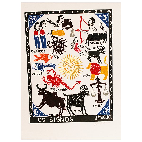 Xilogravura ''Os Signos" G - J. Miguel - PE