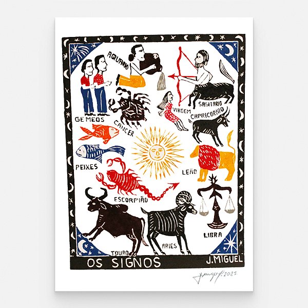 Xilogravura ''Os Signos" G - J. Miguel - PE
