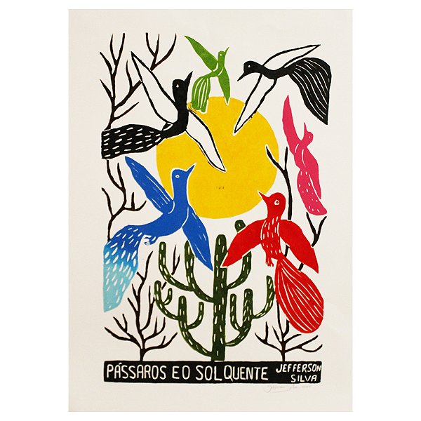 Xilogravura ''Pássaros e o Sol Quente" G - Jefferson Silva - PE