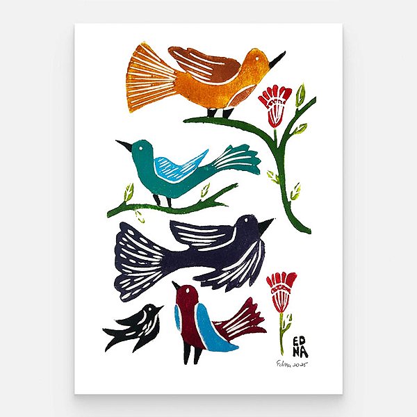 Xilogravura "Pássaros na Natureza" P - Edna - PE
