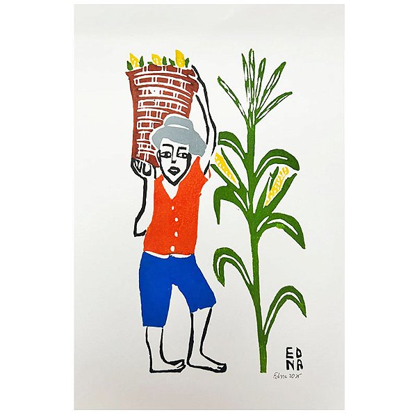 Xilogravura "Carregando Milho" P - Edna - PE