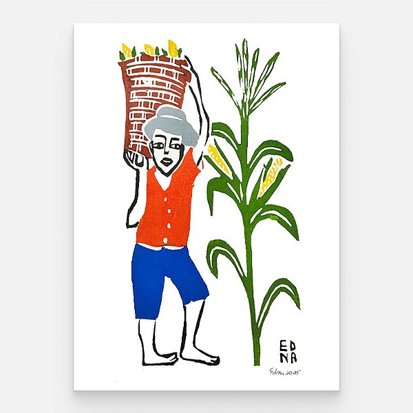 Xilogravura "Carregando Milho" P - Edna - PE