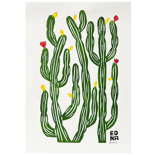 Xilogravura "Cactos 2" P - Edna - PE