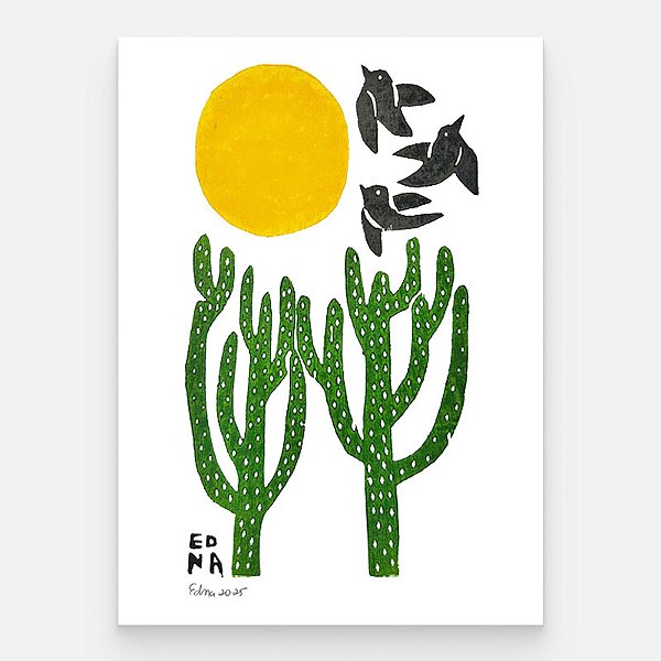 Xilogravura "Paisagem Sertaneja Colorida" P - Edna - PE