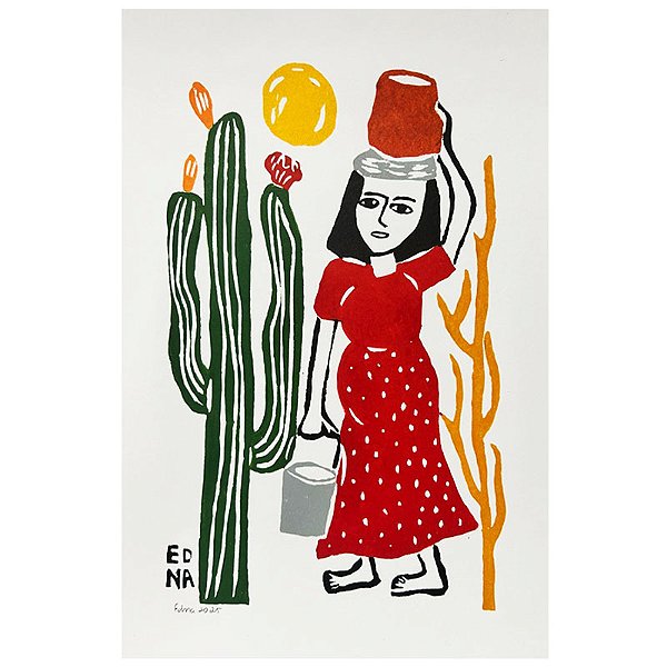 Xilogravura "Carregando Água" P - Edna - PE