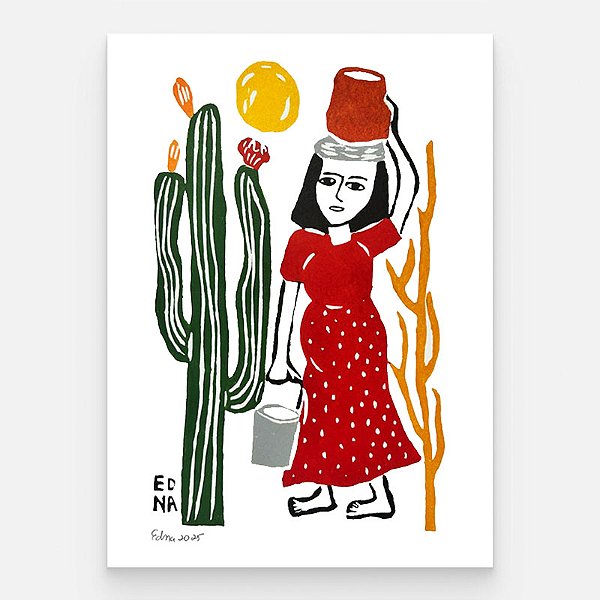 Xilogravura "Carregando Água" P - Edna - PE