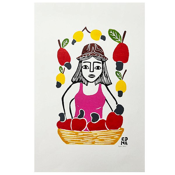 Xilogravura "Colhendo Caju" M - Edna - PE