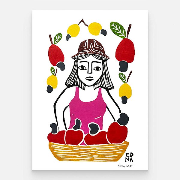 Xilogravura "Colhendo Caju" M - Edna - PE
