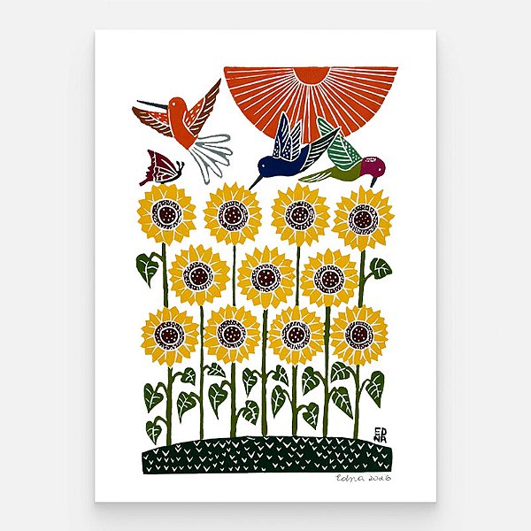 Xilogravura "Plantio de Girassol" G - Edna - PE