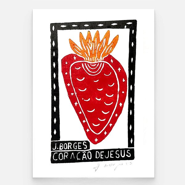 Xilogravura Coração de Jesus P - assinada por J. Borges - PE (Última Peça)