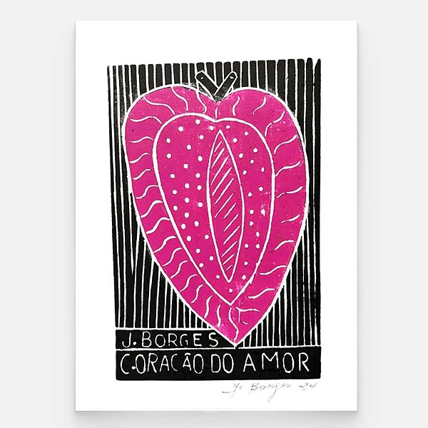 Xilogravura Coração do Amor P - assinada por J. Borges - PE (Última Peça)