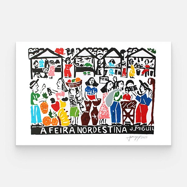 Xilogravura ''A Feira Nordestina" P - J. Miguel - PE