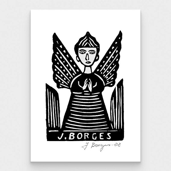 Xilogravura Anjo do Bem P - assinada por J. Borges - PE (Última peça)