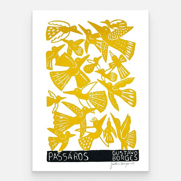 Xilogravura Pássaros Amarelos P - Gustavo Borges - PE