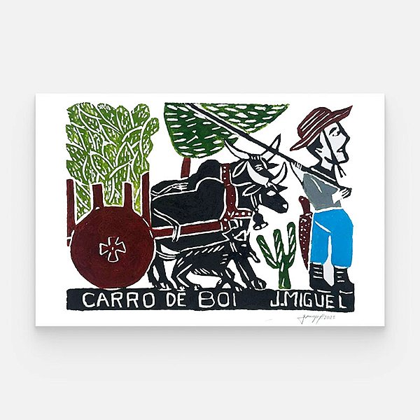Xilogravura "O Carro de Boi" P - J. Miguel - PE