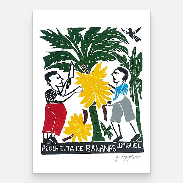 Xilogravura "A Colheita de Bananas" M - J. Miguel - PE
