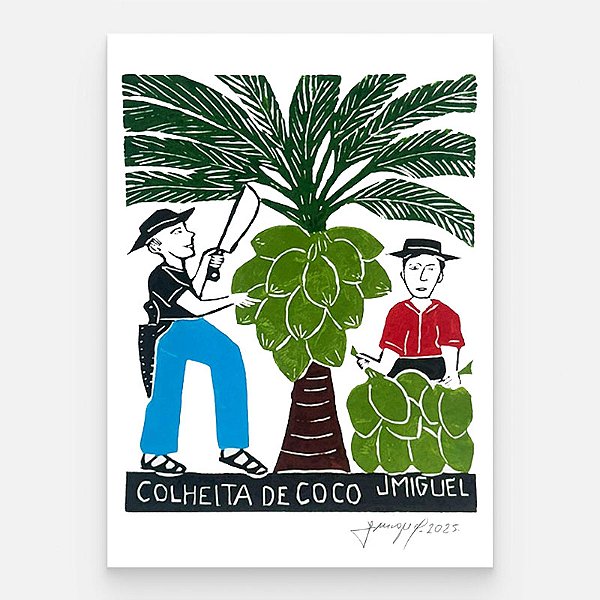 Xilogravura "A Colheita de Coco" M - J. Miguel - PE