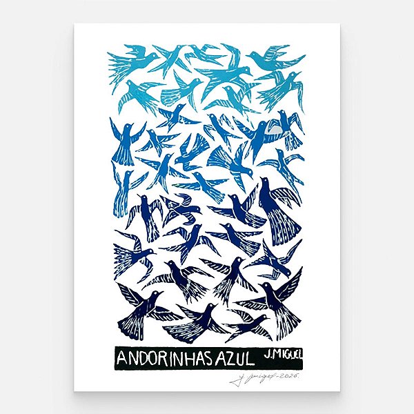 Xilogravura "Andorinhas Azul" G - J. Miguel - PE