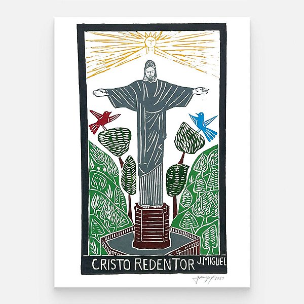 Xilogravura "Cristo Redentor" G - J. Miguel - PE