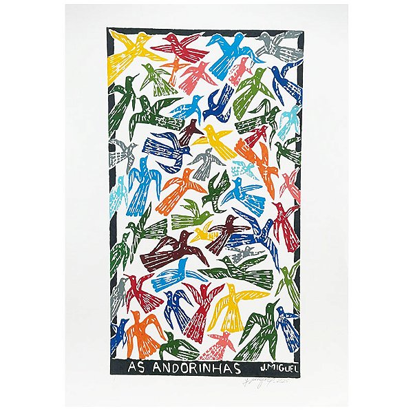 Xilogravura "As Andorinhas" G - J. Miguel - PE