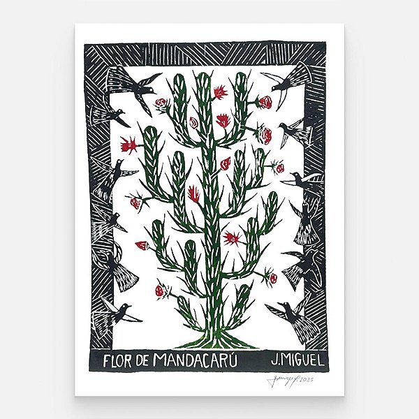 Xilogravura "Flor de Mandacaru" G - J. Miguel - PE