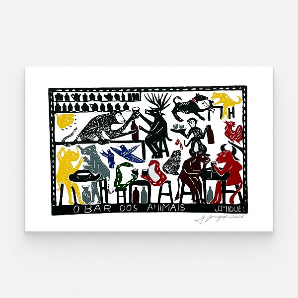 Xilogravura "O Bar dos Animais" G - J. Miguel - PE