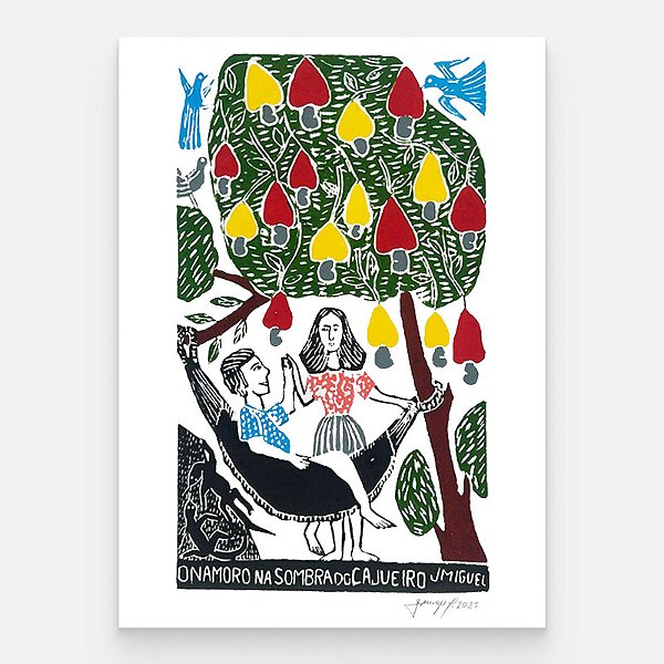 Xilogravura "O Namoro na Sombra do Cajueiro" G - J. Miguel - PE