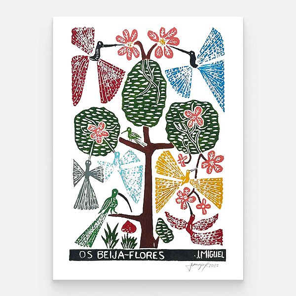 Xilogravura "Os Beijas Flores" G - J. Miguel - PE