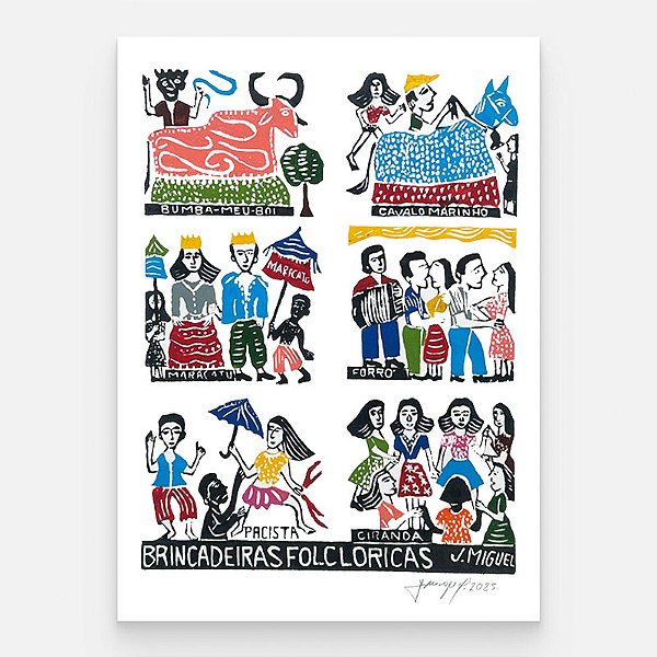 Xilogravura "Brincadeiras Folcloricas" G - J. Miguel - PE