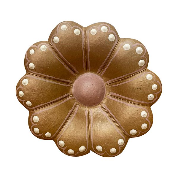 Flor de Parede 10Cm Marrom com Detalhe Rosa - Cláudia - Vale do Jequitinhonha - MG