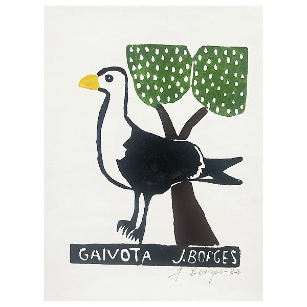Xilogravura "Gaivota" P - assinada  por J. Borges - PE