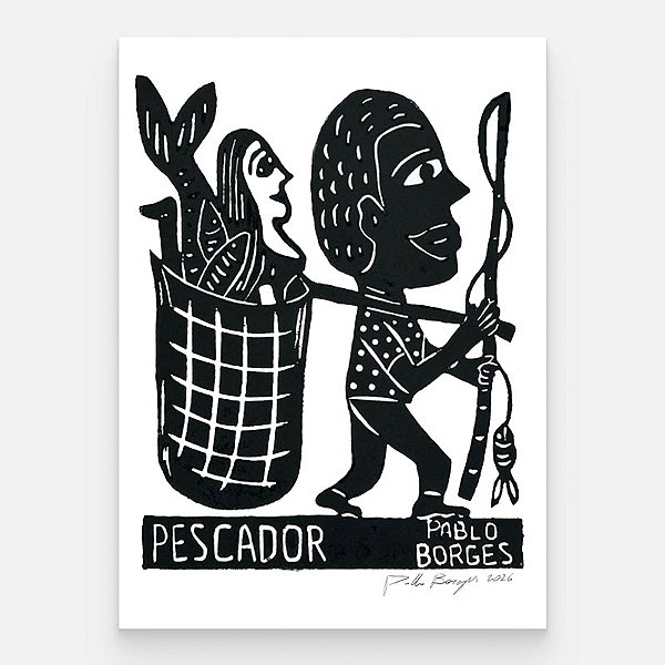 Xilogravura "Pescador" P - Pablo Borges - PE